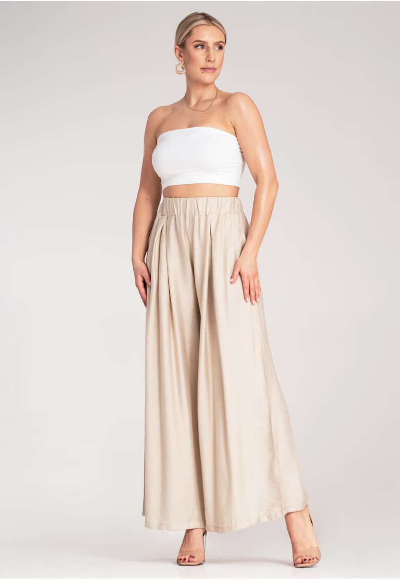 Figl Pantaloni dama - bej - talie inalta - lati - vara -