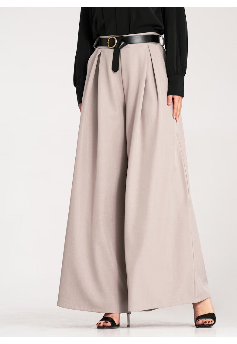 Figl Pantaloni dama eleganti - talie inalta - bej - poliester/elastan -