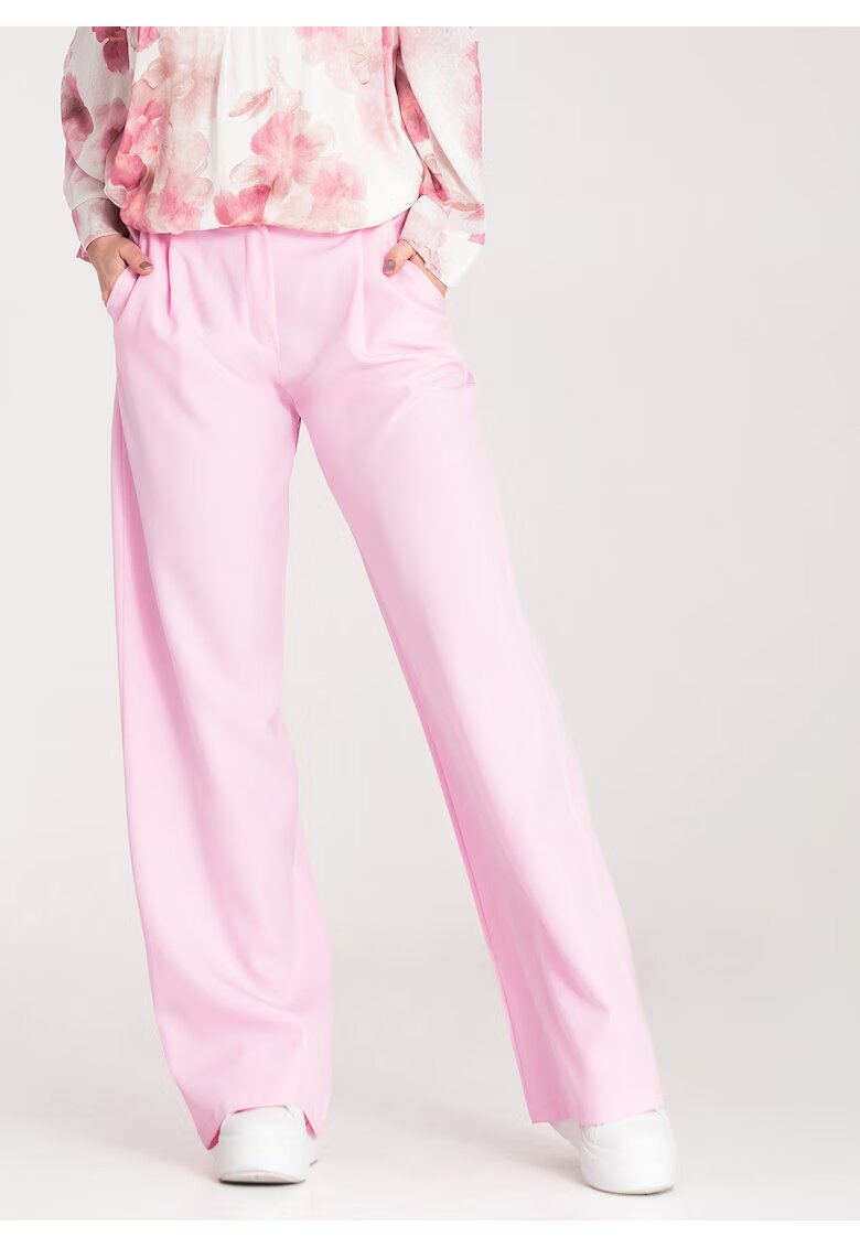 Figl Pantaloni dama - eleganti - talie inalta - roz - poliester/elastan -