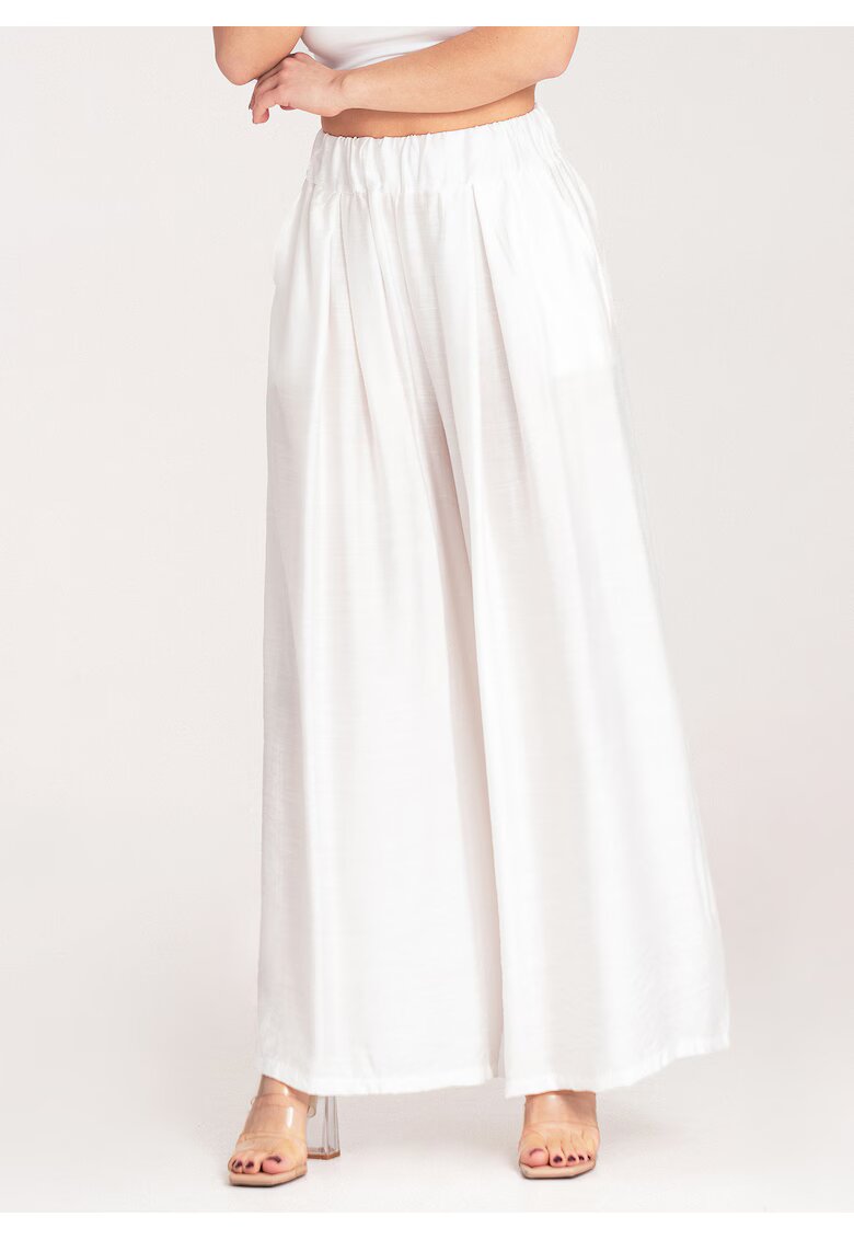 Figl Pantaloni dama - largi - talie inalta - albi - viscoza-elastan -
