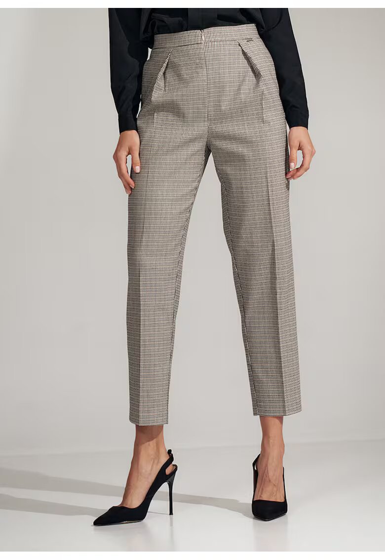 Figl Pantaloni dama largi - talie inalta - carouri - poliester/nylon
