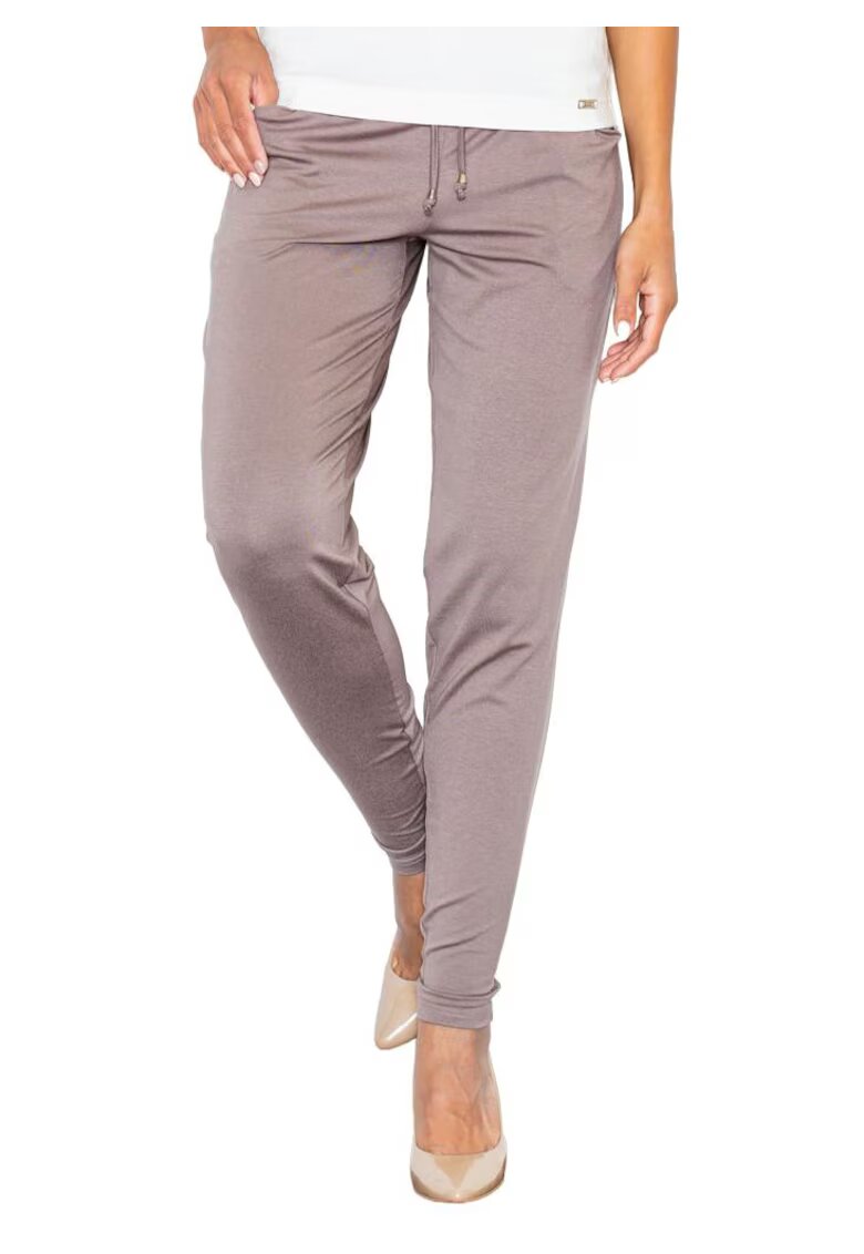 Figl Pantaloni dama M280 - cu snur - maro - viscoza/elastan