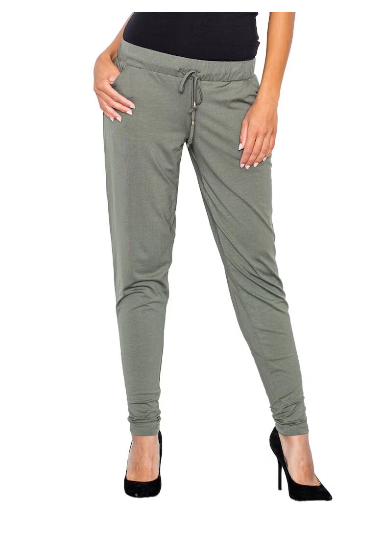 Figl Pantaloni dama M280 - verde - viscoza/elastan - legati in talie - lejeri -
