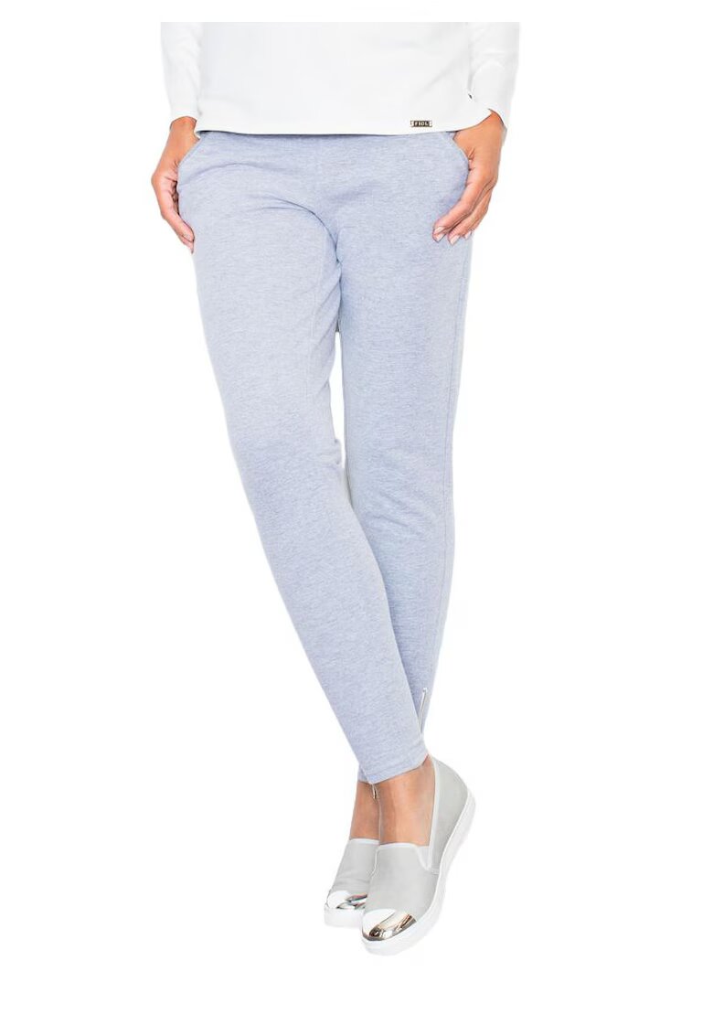 Figl Pantaloni dama M305 - gri - bumbac/poliester - cu fermoare pe glezne