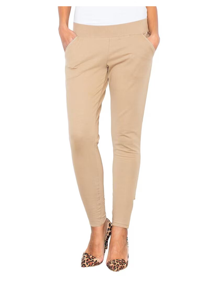 Figl Pantaloni dama M338 - cu buzunare - bej - poliester/elastan
