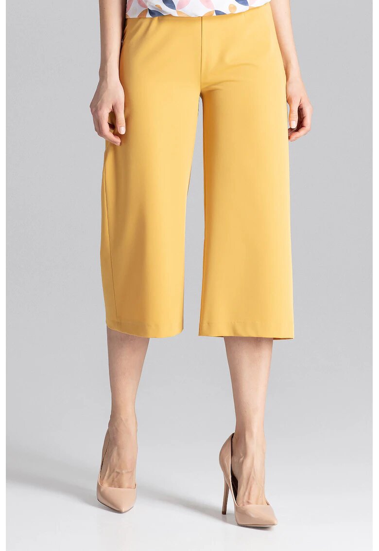 Figl Pantaloni dama M655 - talie inalta - poliester - viscoza - galben