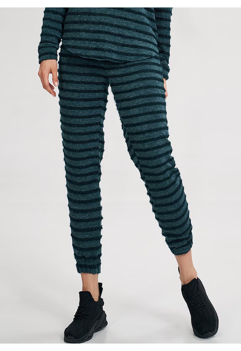 Figl Pantaloni dama M813 - verzi - talie elastica - din poliester/elastan/viscoza - cu dungi -