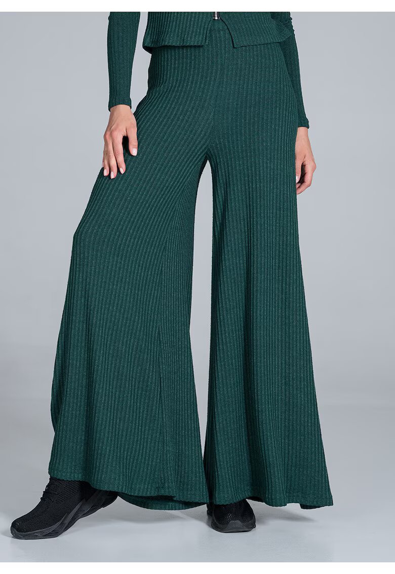 Figl Pantaloni dama M820 - largi - cu dungi - verde - viscoza/elastan/poliester -