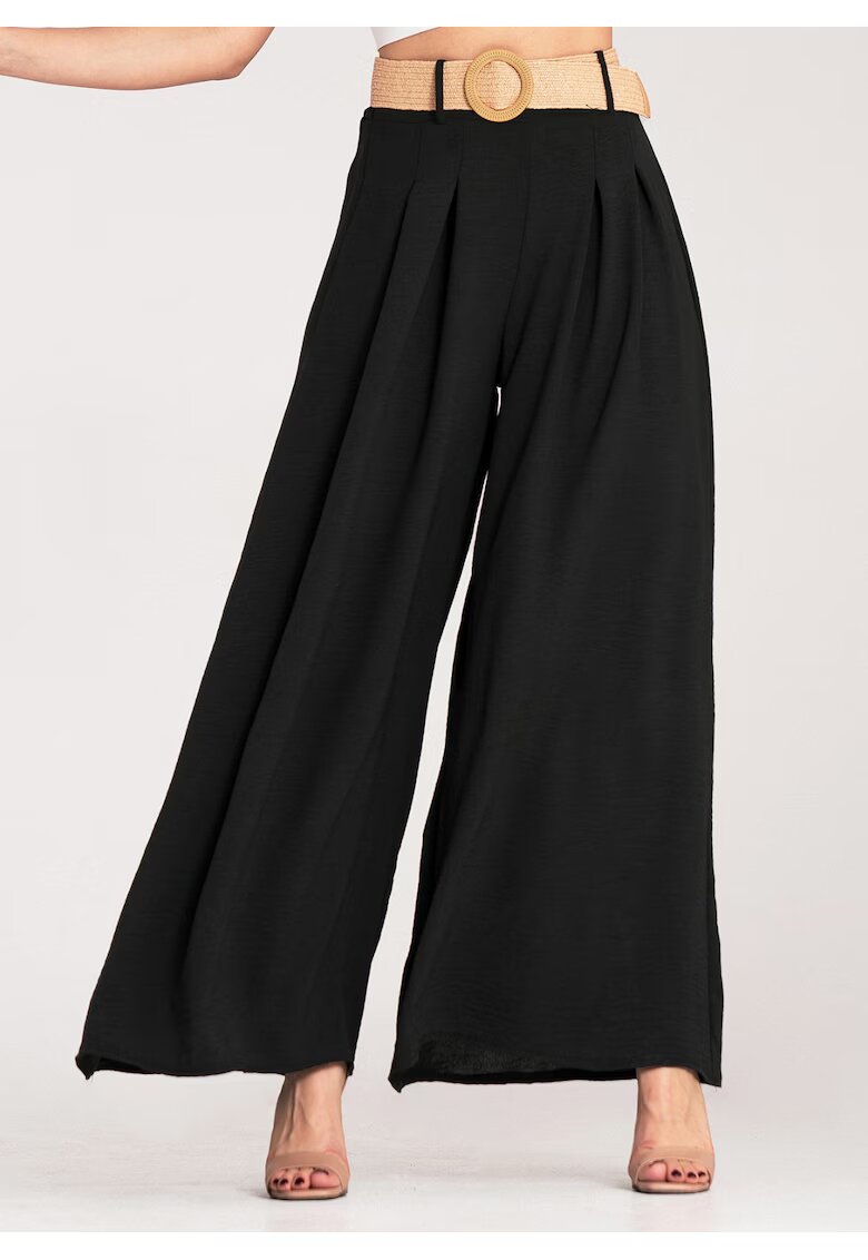 Figl Pantaloni dama negri - eleganti - cu curea - poliester -