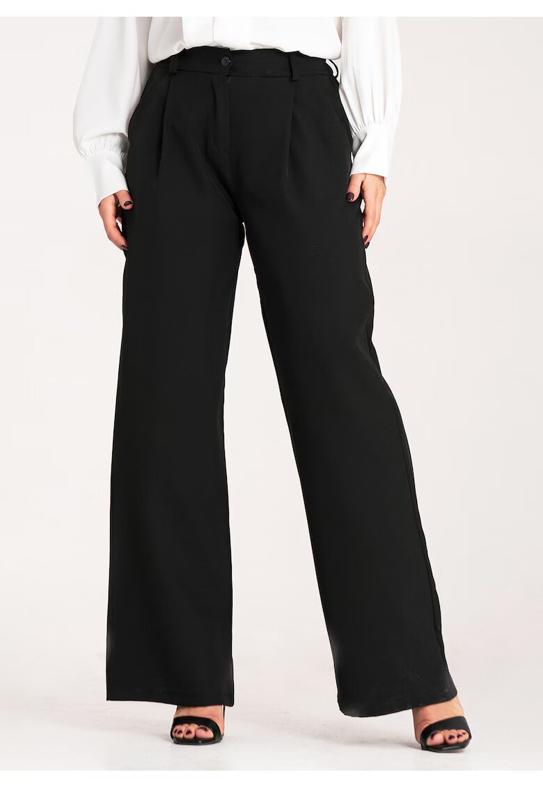 Figl Pantaloni dama - negri - talie inalta - croiala larga - material poliester/elastan -