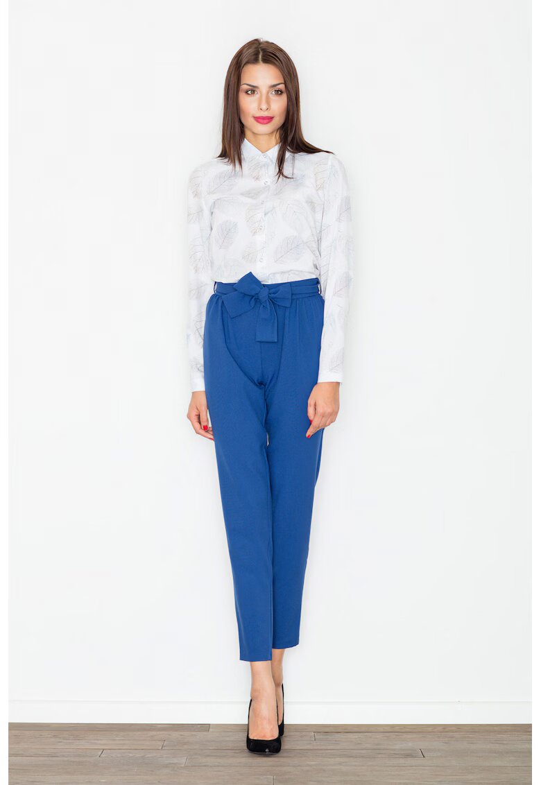 Figl Pantaloni dama skinny - bleumarin - cu cravata in talie -