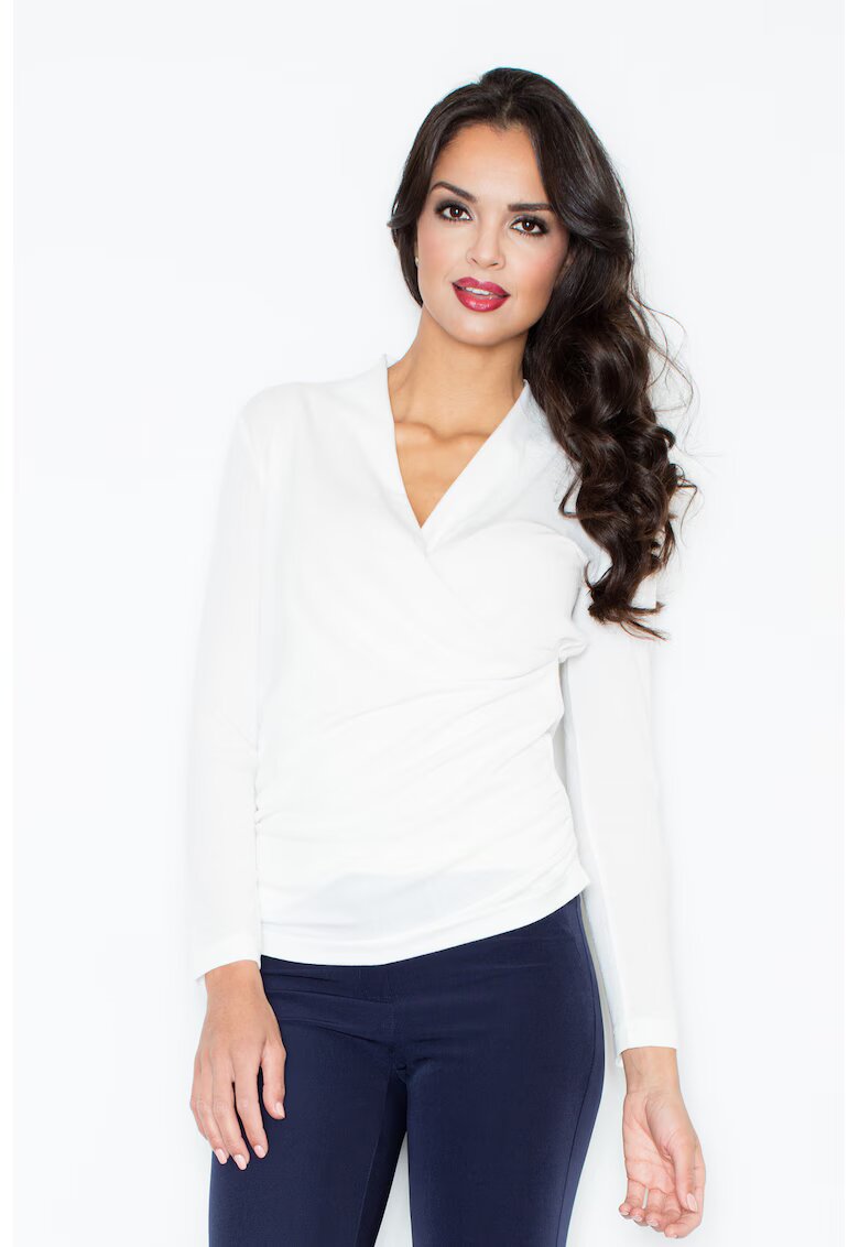 Figl Pulover dama - plic - ecru - material tricotat - maneci lungi -