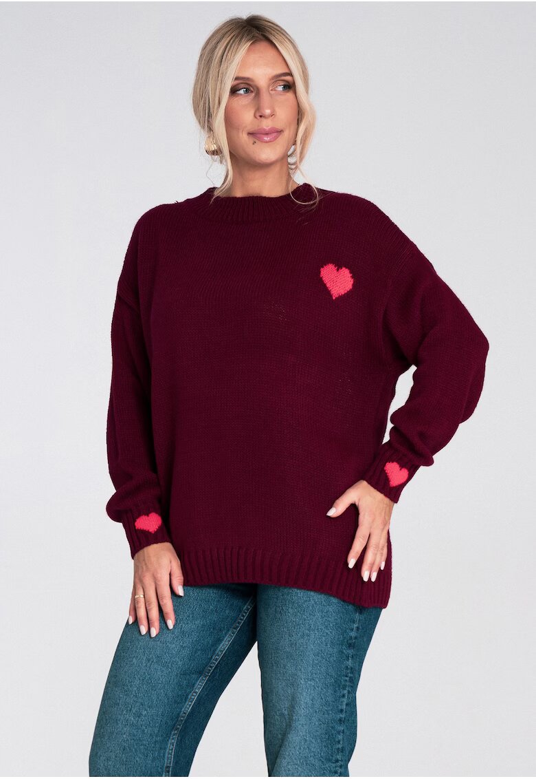 Figl Pulover dama - tricotat gros - visiniu