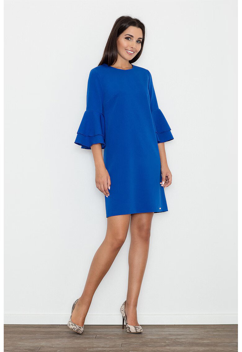 Figl Rochie albastra - cu maneci volan - poliester