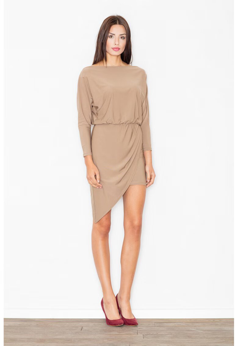 Figl Rochie asimetrica - bej - cu maneci lungi - poliester - eleganta - versatila