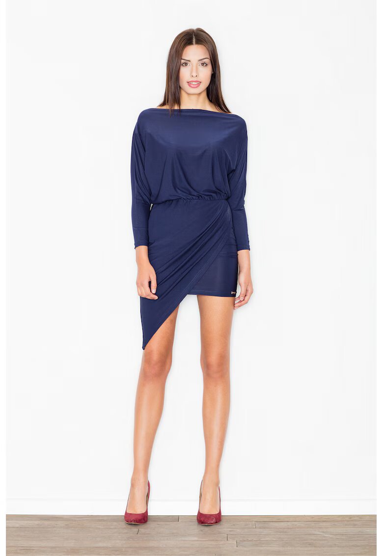 Figl Rochie asimetrica bleumarin - eleganta - cu maneci lungi - din poliester -