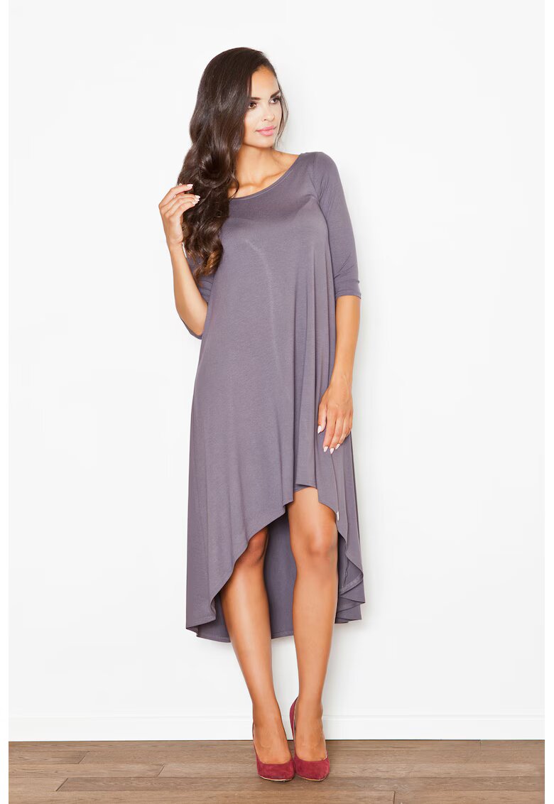 Figl Rochie asimetrica gri - cu maneci lungi - din viscoza