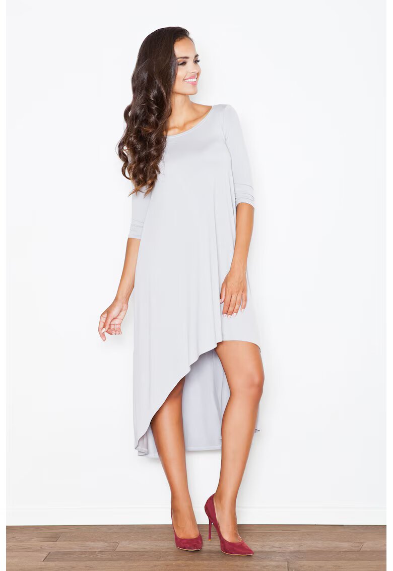 Figl Rochie asimetrica gri - cu maneci lungi - viscoza