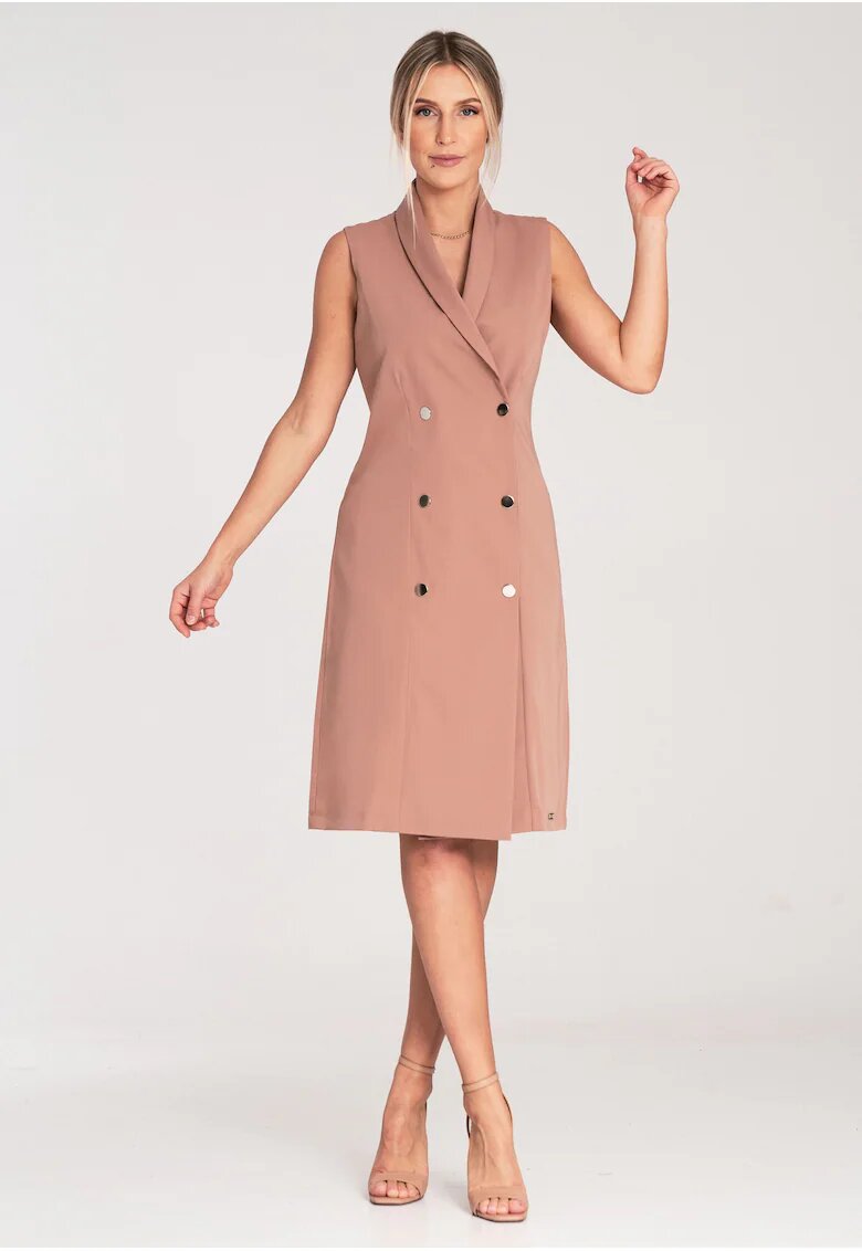 Figl Rochie blazer midi bej - poliester-viscoza - croiala ajustata - fara maneci - cu nasturi