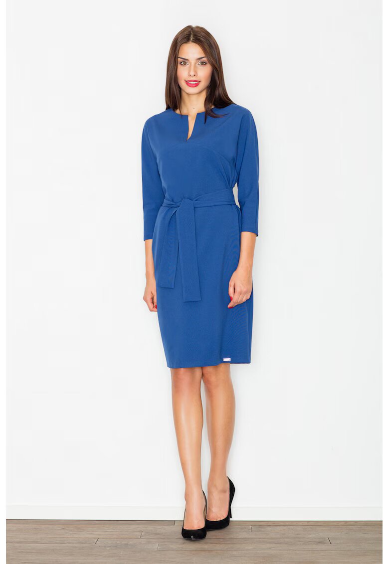 Figl Rochie bleumarin - curea - decolteu in V - poliester