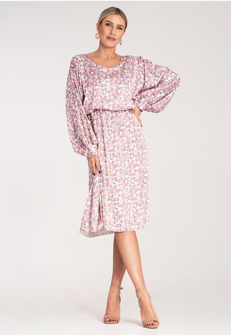 Figl Rochie bufanta maneci voluminoase - imprimeu floral - roz - poliester-elastan -