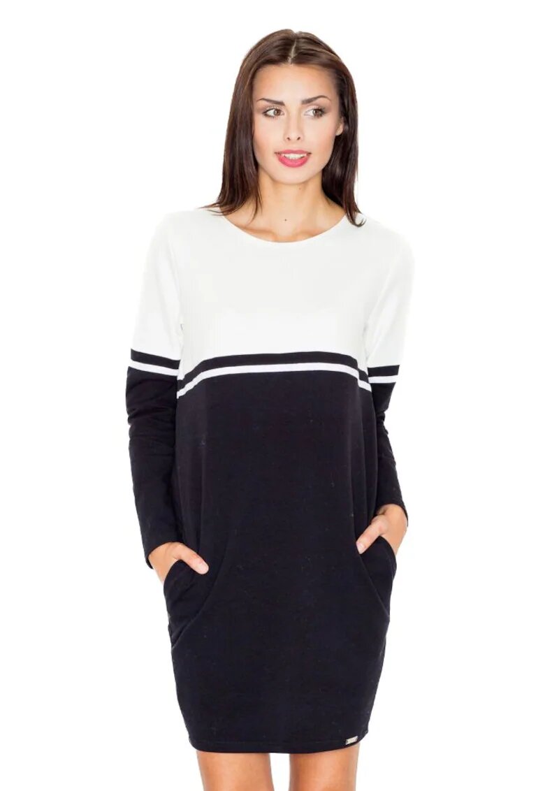 Figl Rochie bumbac - alb-negru - Alb