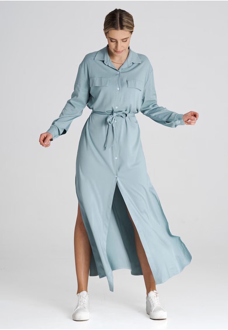 Figl Rochie camasa lunga menta - maneci lungi - guler clasic - poliester