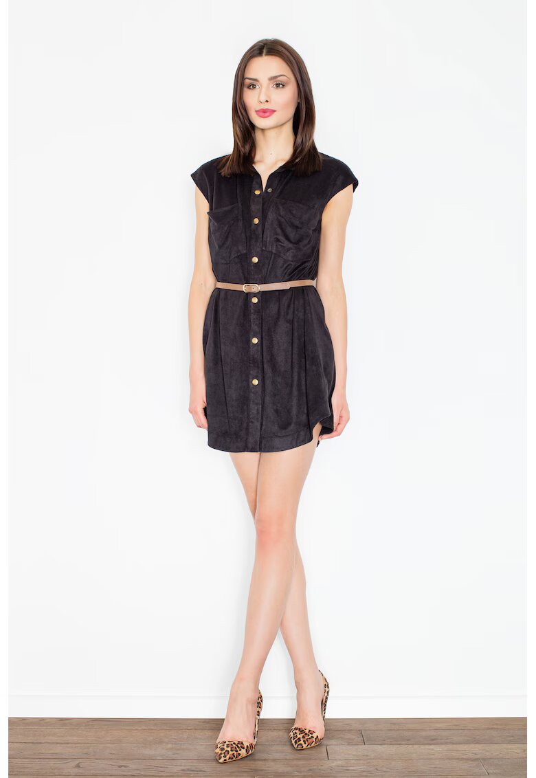 Figl Rochie - capse - curea - neagra - poliester