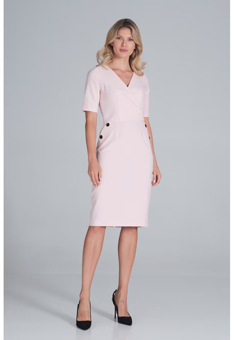 Figl Rochie creion - M851 - roz - poliester - maneca scurta