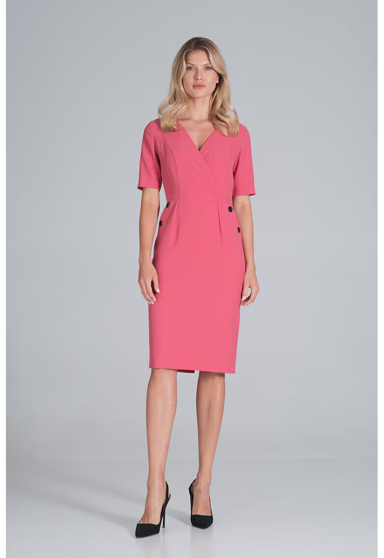 Figl Rochie creion maneca scurta - coral - poliester