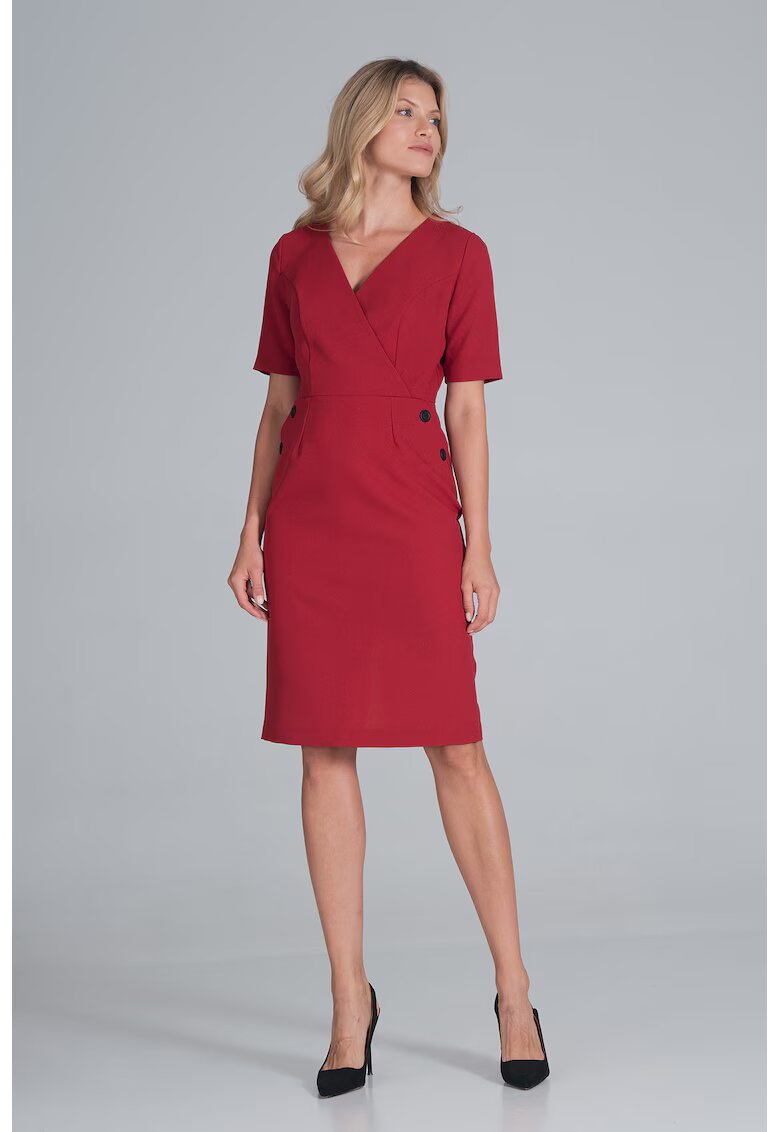 Figl Rochie creion rosu - maneca scurta - poliester -