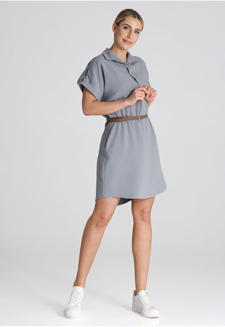 Figl Rochie cu centura - gri - poliester -