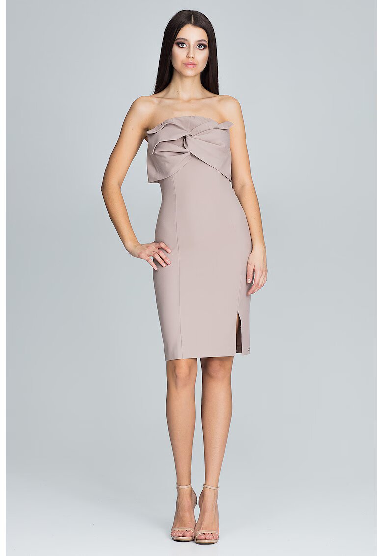Figl Rochie de seara eleganta - fara bretele - bej - cu fundita - poliester