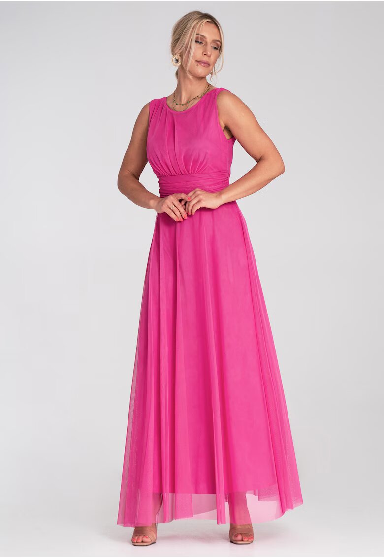 Figl Rochie de seara maxi - fara maneci - plasa - fuchsia -