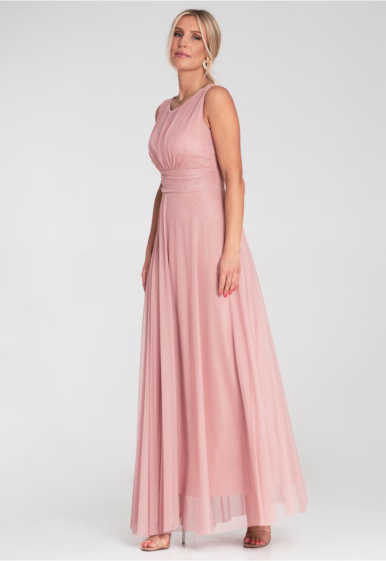 Figl Rochie de seara maxi - fara maneci - roz - plasa -