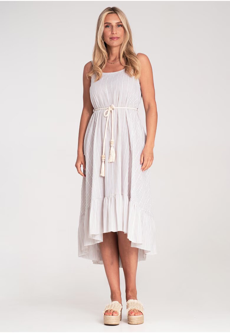 Figl Rochie de vara - cu dungi - bretele subtiri - bej - material universal -