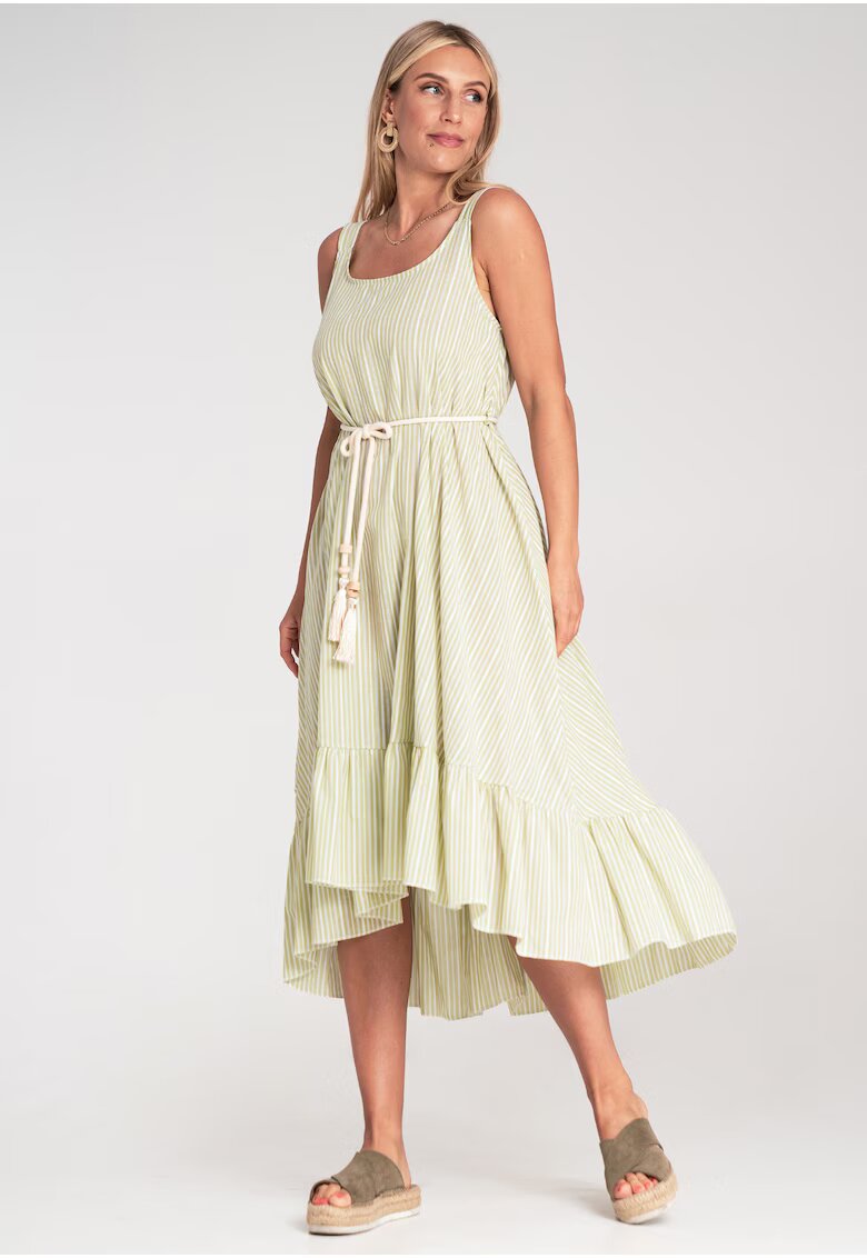 Figl Rochie de vara - cu dungi - bretele subtiri - verde - material usor -