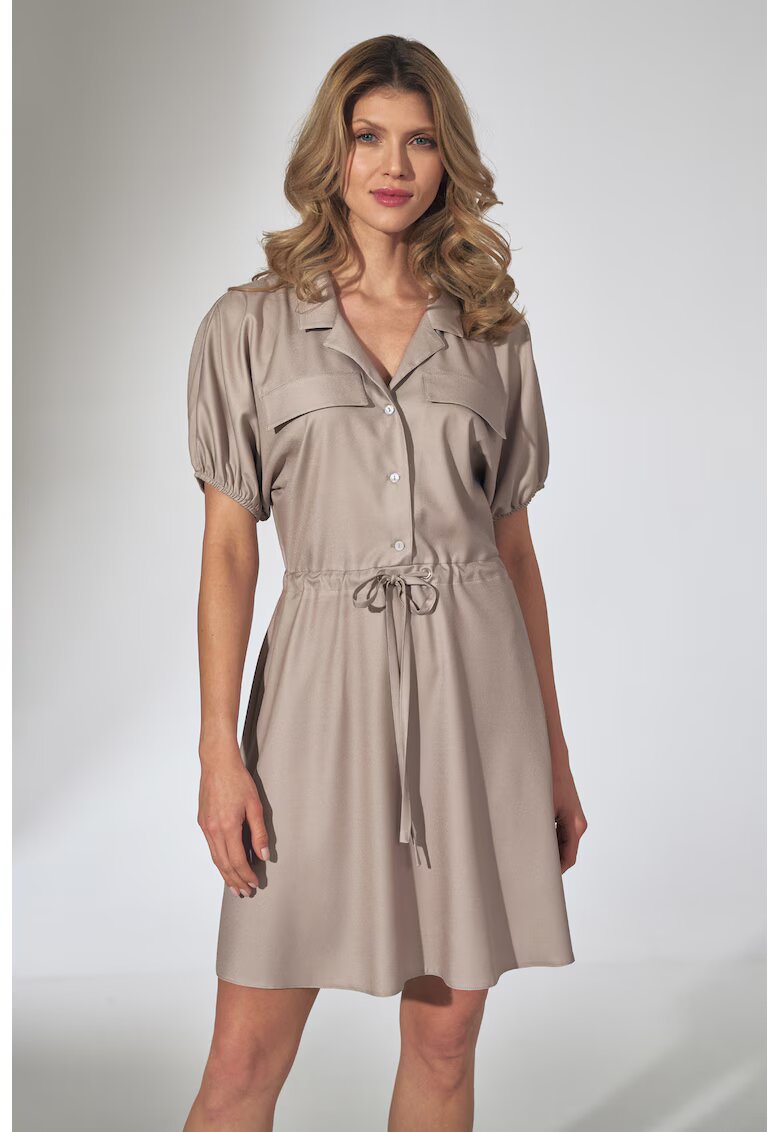 Figl Rochie de vara - descheiata - bej - maneca scurta - viscoza