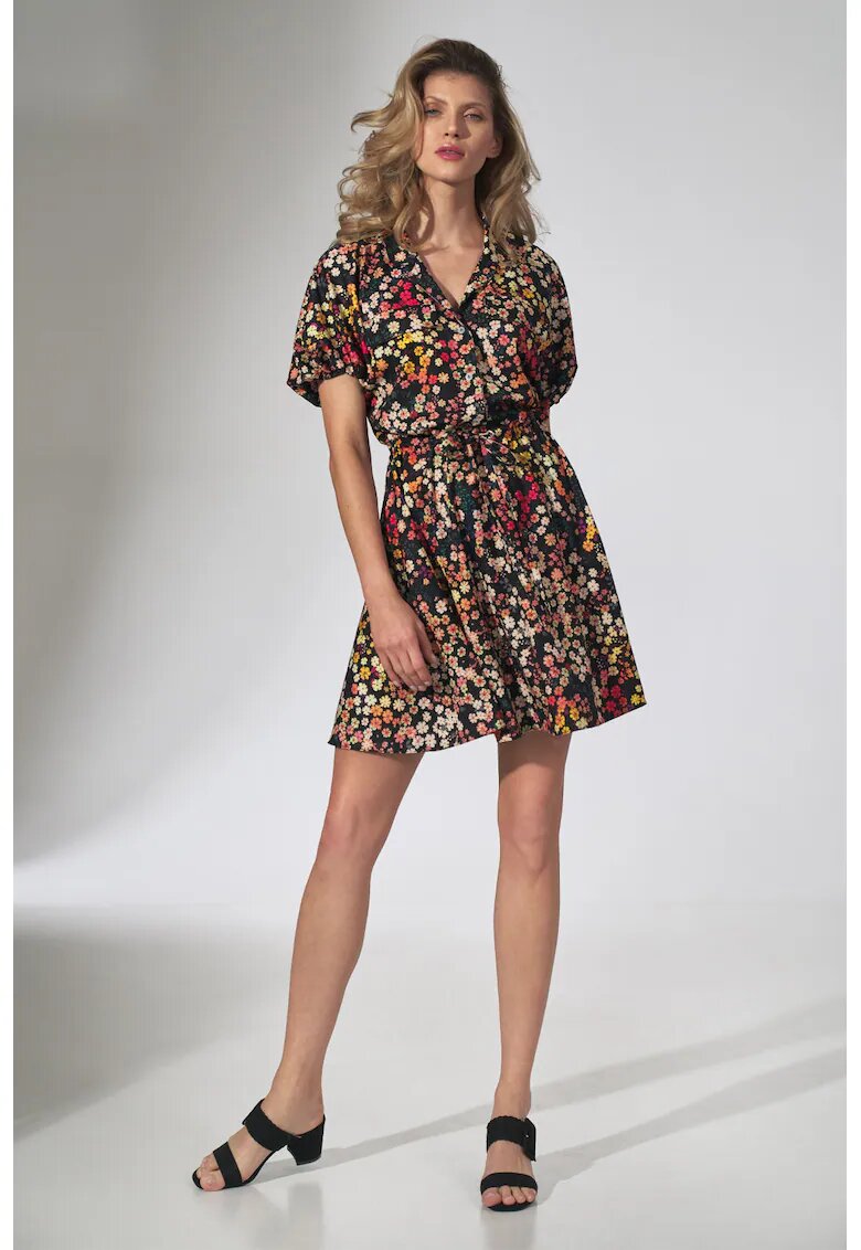 Figl Rochie de vara - M739 - florala - maneca scurta - poliester - multicolor