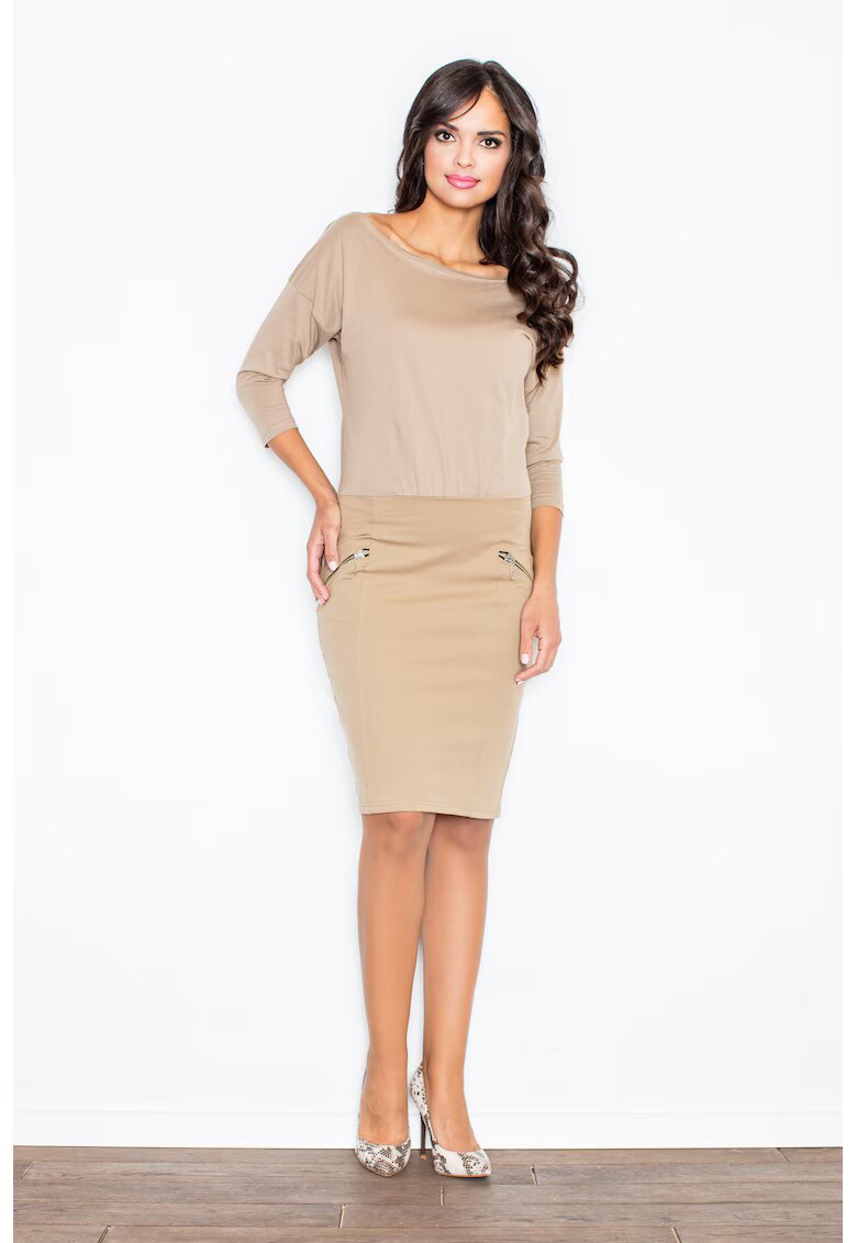 Figl Rochie decolteu barca - bej - eleganta - bumbac