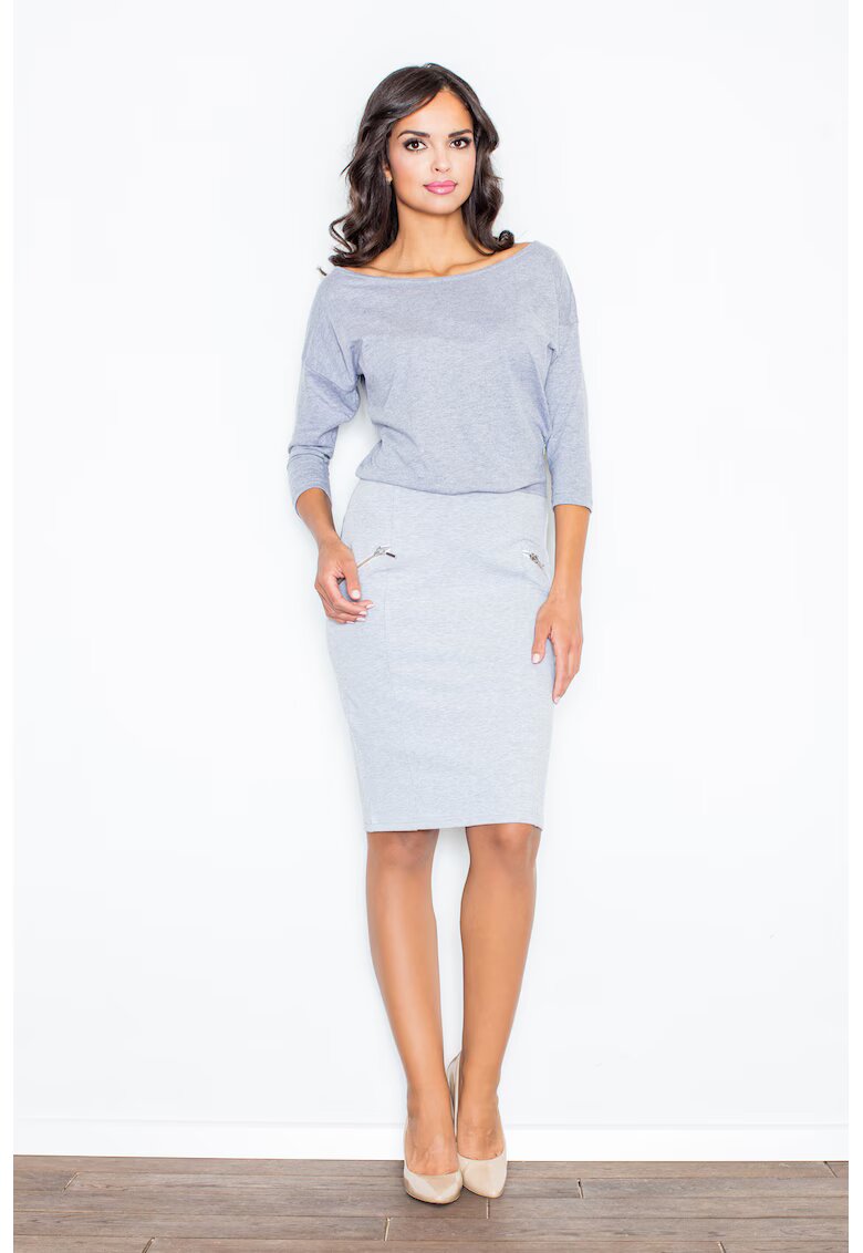 Figl Rochie decolteu barca - gri - eleganta - bumbac -