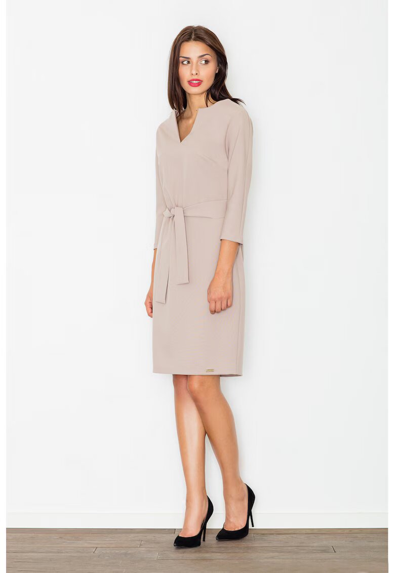 Figl Rochie eleganta - bej - cu curea - decolteu in V - poliester