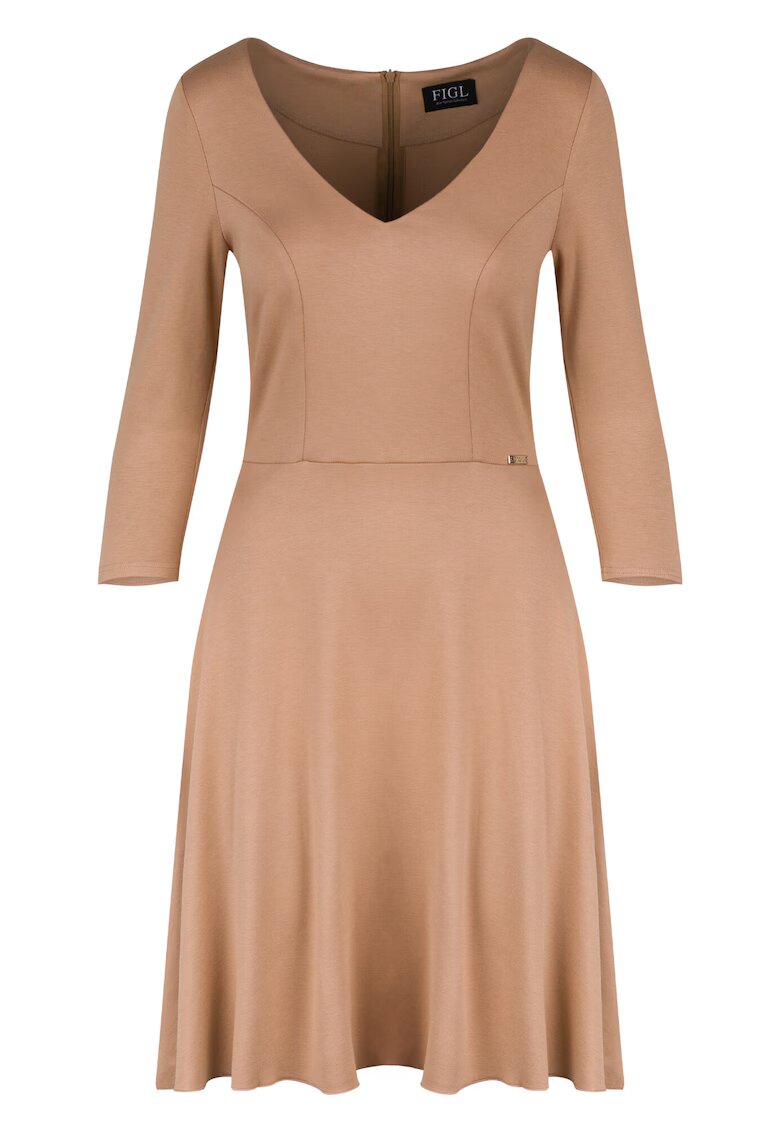 Figl Rochie eleganta - bej - decolteu in V - maneci 3/4 - viscoza