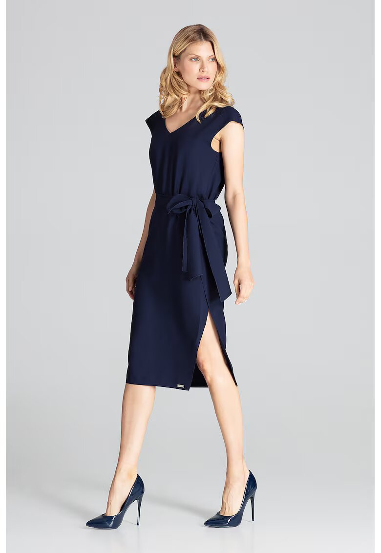 Figl Rochie eleganta - bleumarin - cu fundita - poliester