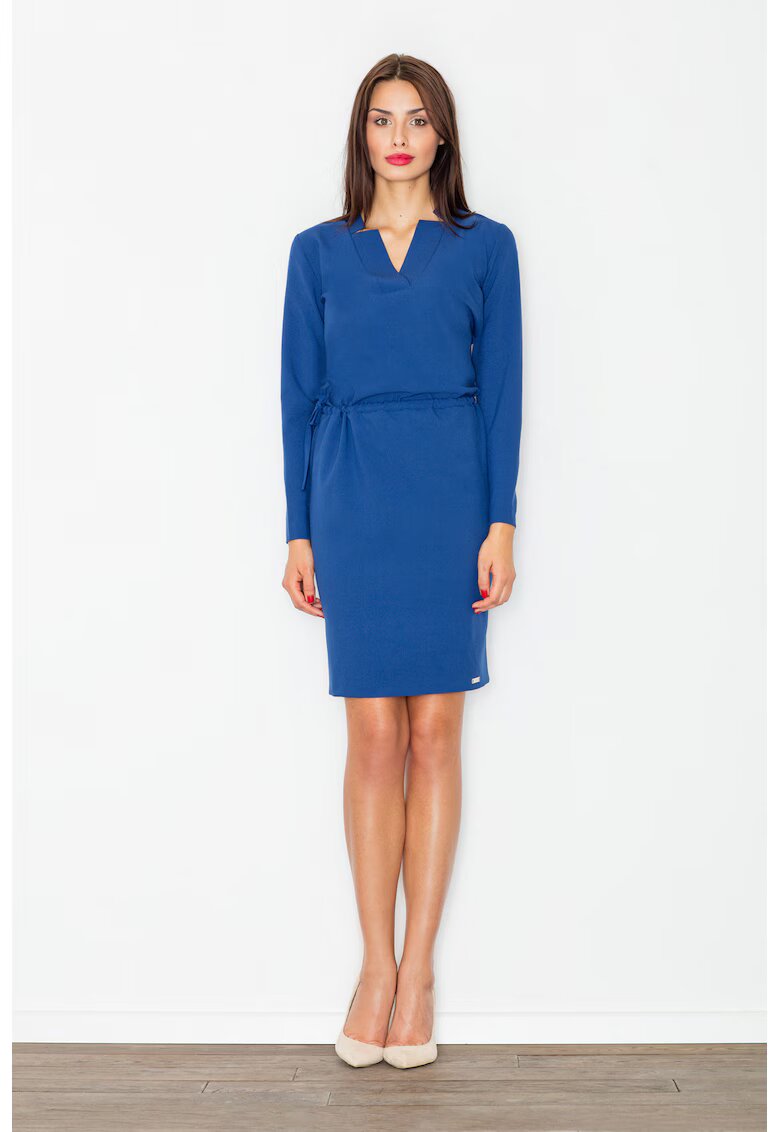 Figl Rochie eleganta - bleumarin - maneci lungi - decolteu in V - poliester