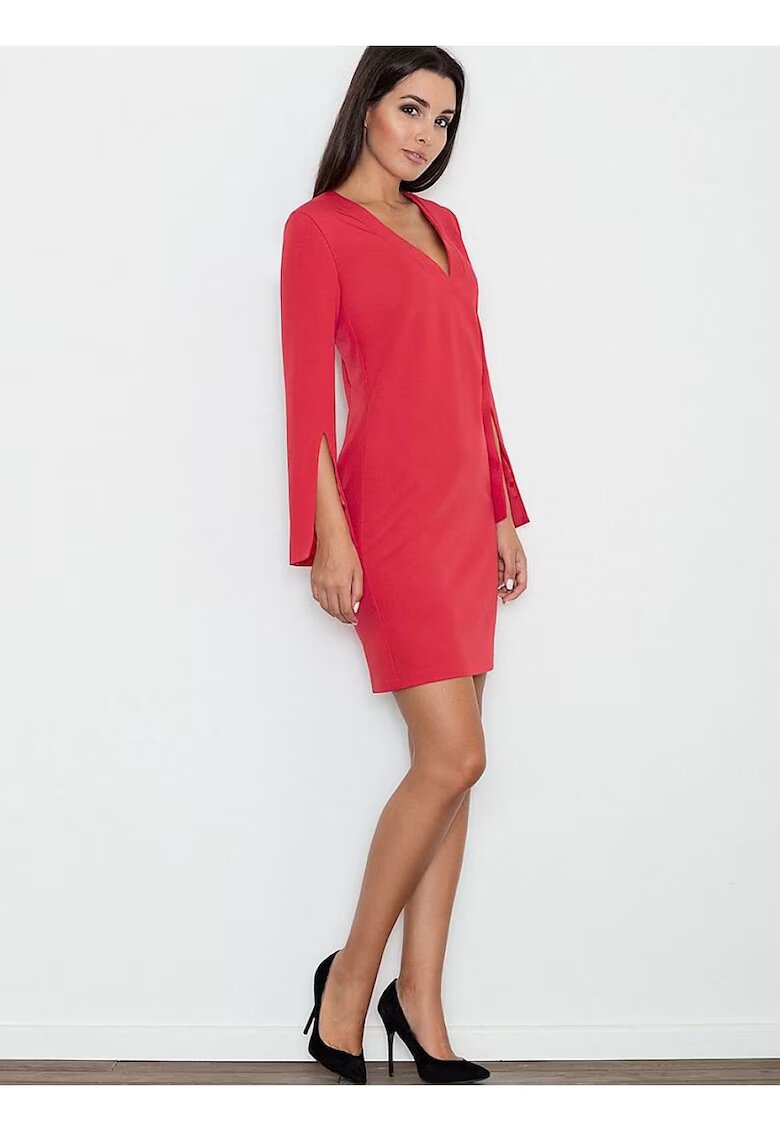 Figl Rochie eleganta - croiala dreapta - maneci cu fante - rosu - poliester-viscosa