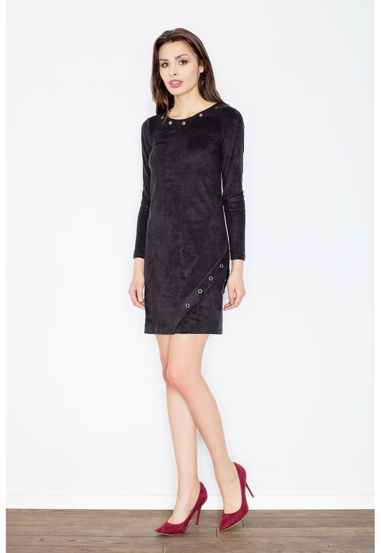 Figl Rochie eleganta - din piele intoarsa - neagra - cu maneca lunga
