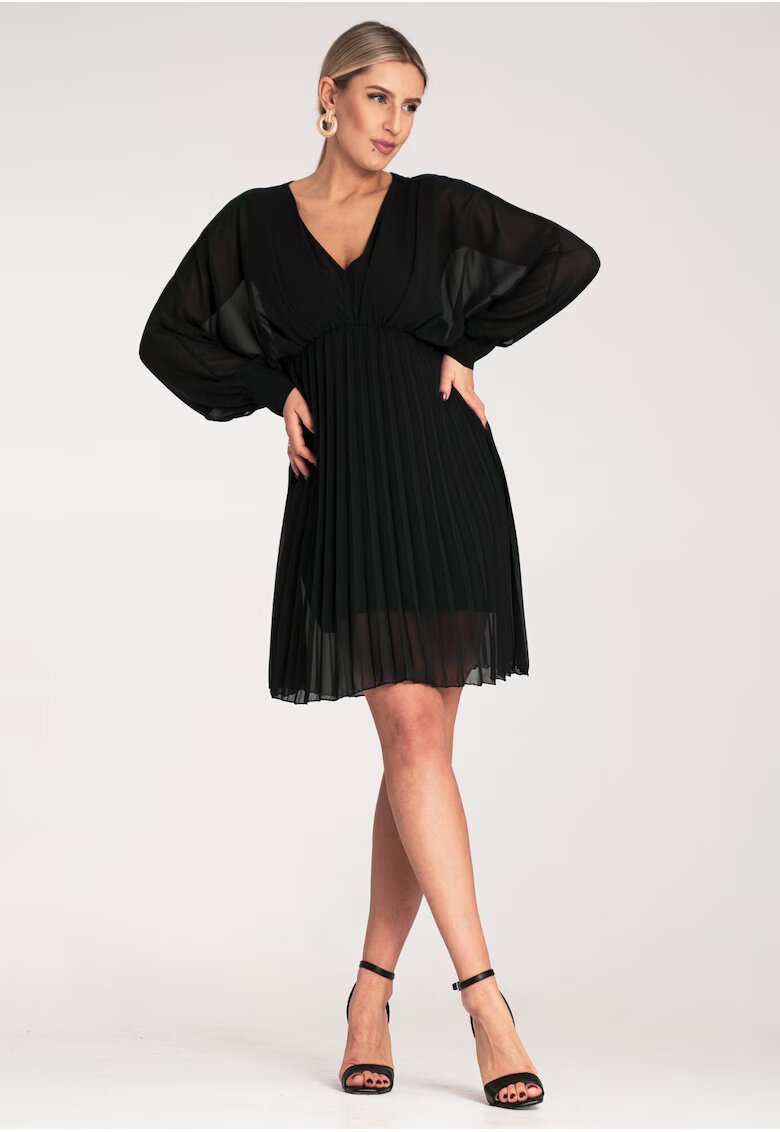 Figl Rochie eleganta din sifon - neagra - cu maneci lungi - poliester -