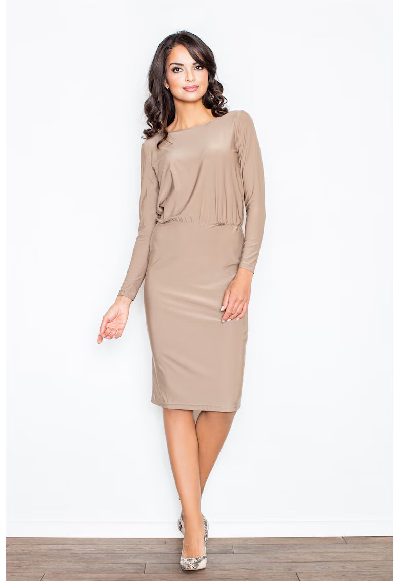 Figl Rochie eleganta - fanta pe spate - bej - fluida - poliester