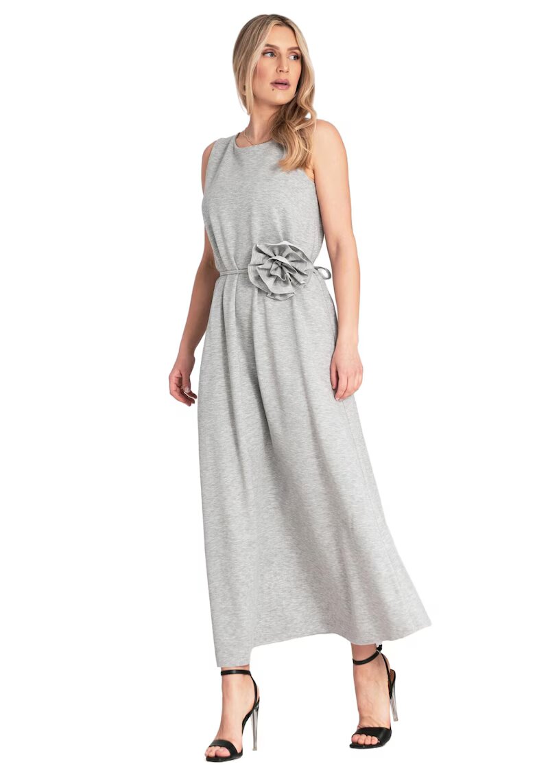 Figl Rochie eleganta fara maneci - motiv floral - gri - poliester/spandex/viscoza -